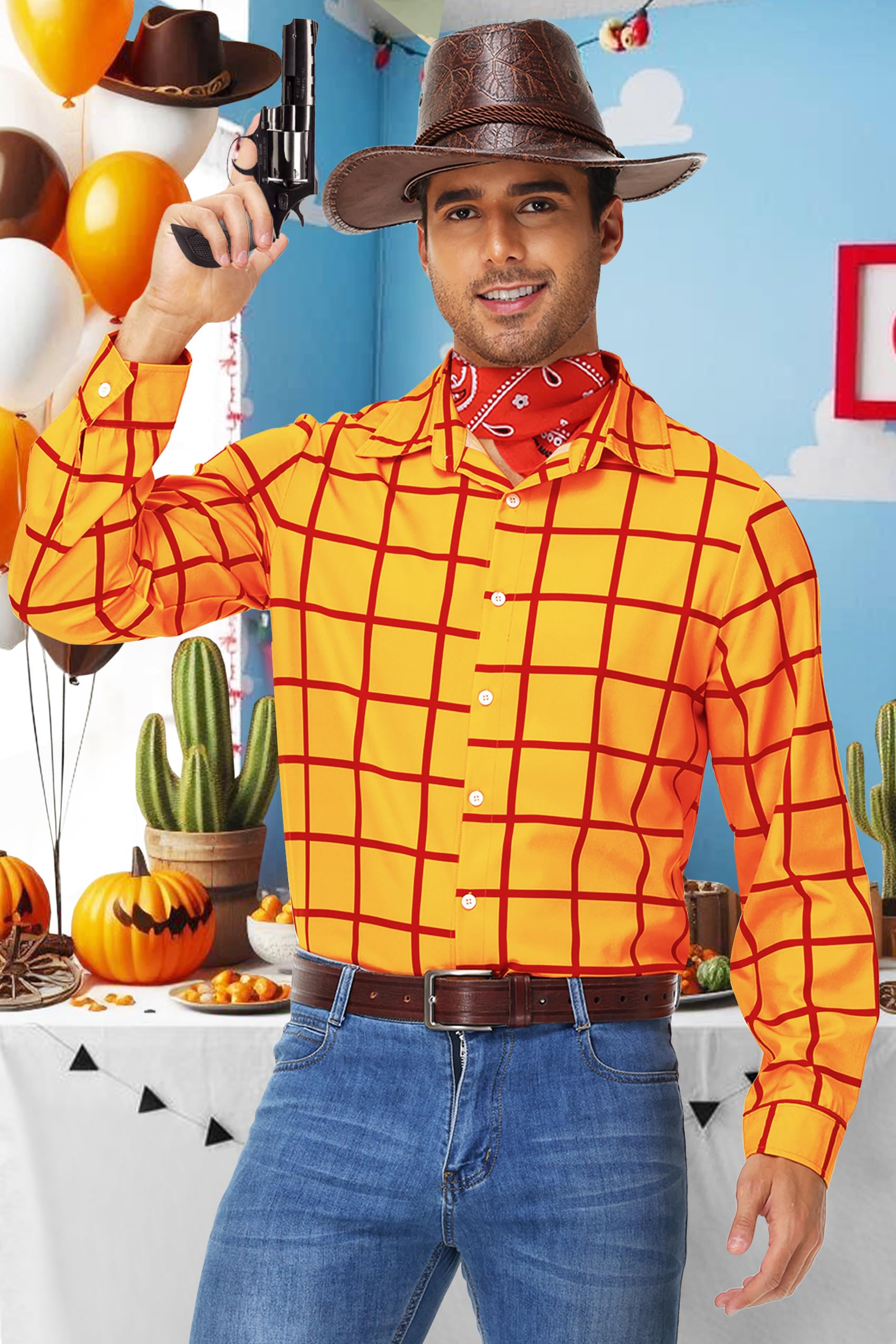 Remimi Adult Kids Halloween Yellow Plaid Top Family Cartoon Button Shirts - Image 3