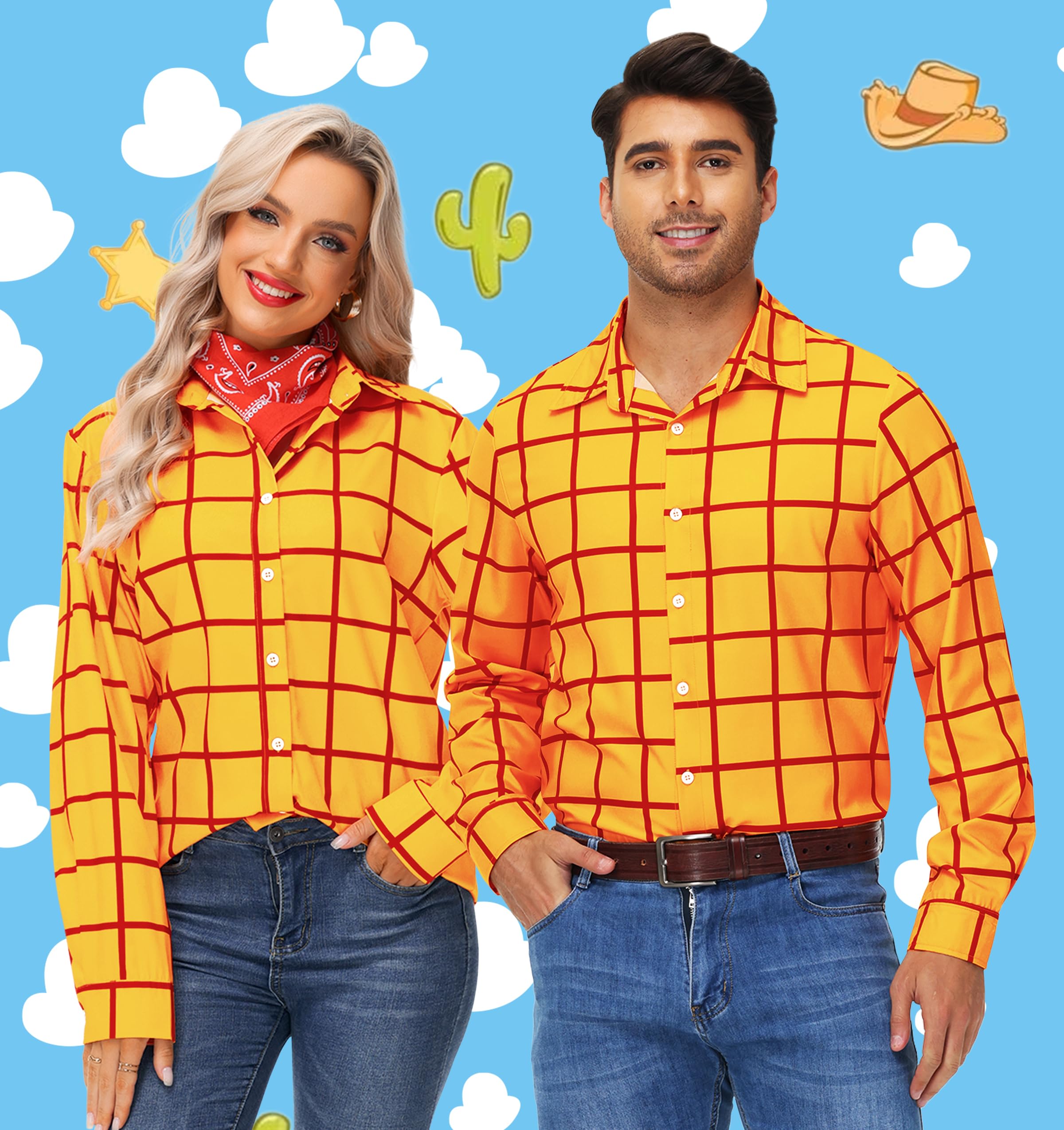 Remimi Adult Kids Halloween Yellow Plaid Top Family Cartoon Button Shirts - Image 4