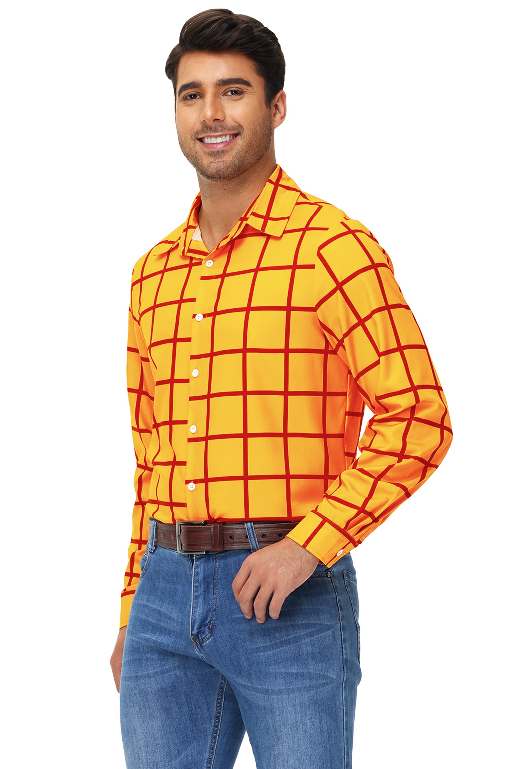 Remimi Adult Kids Halloween Yellow Plaid Top Family Cartoon Button Shirts - Image 5