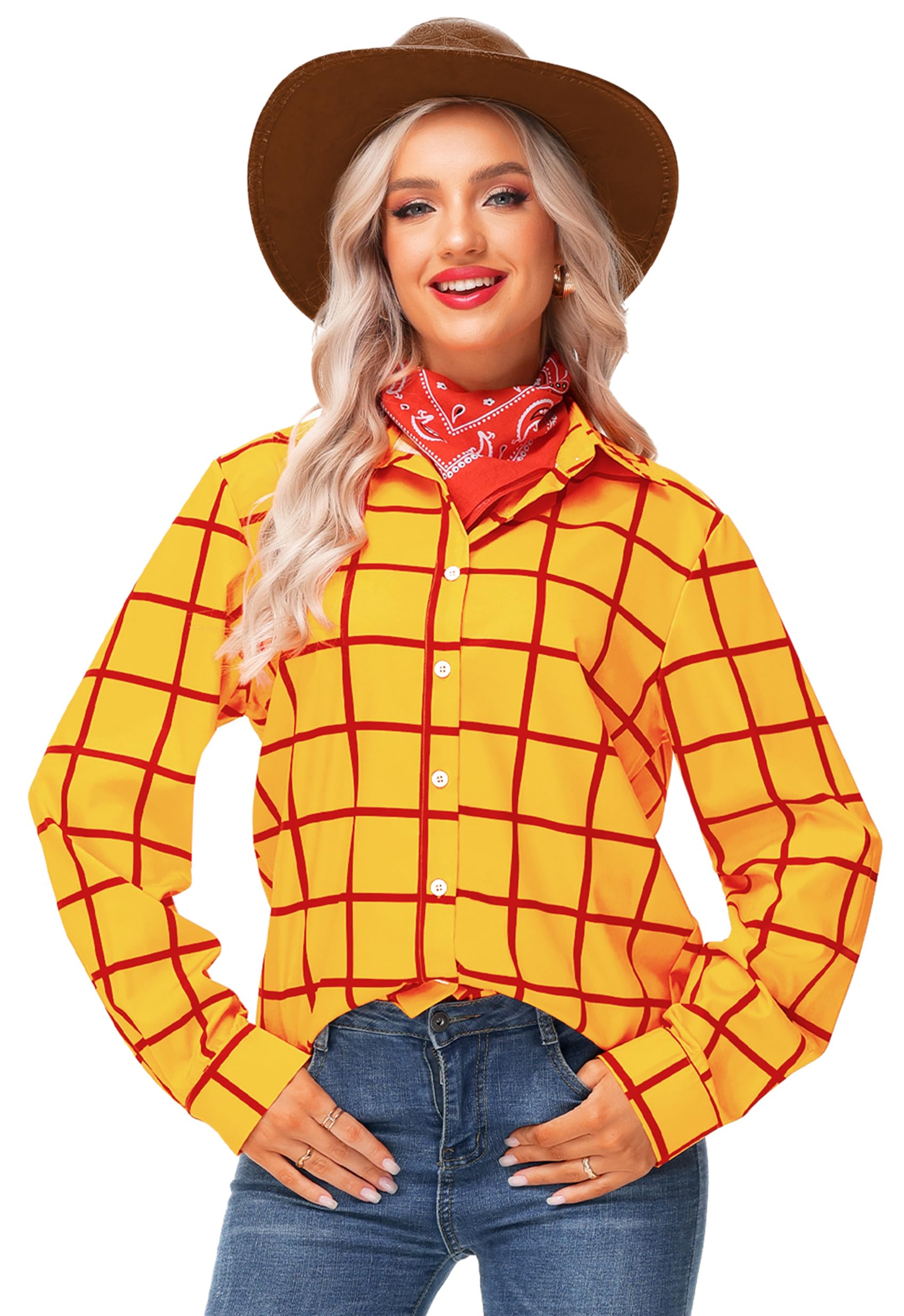 Remimi Adult Kids Halloween Yellow Plaid Top Family Cartoon Button Shirts - Image 6