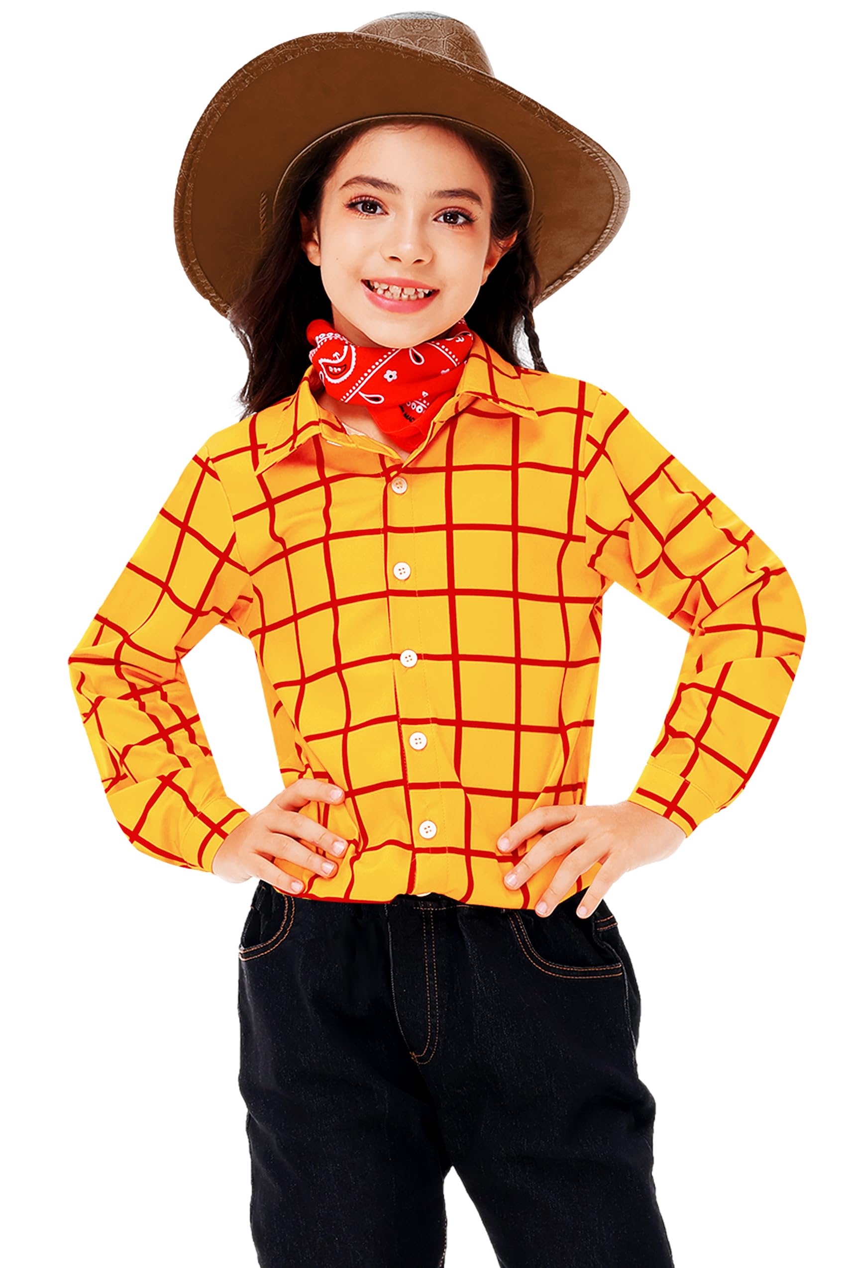 Remimi Adult Kids Halloween Yellow Plaid Top Family Cartoon Button Shirts - Image 3