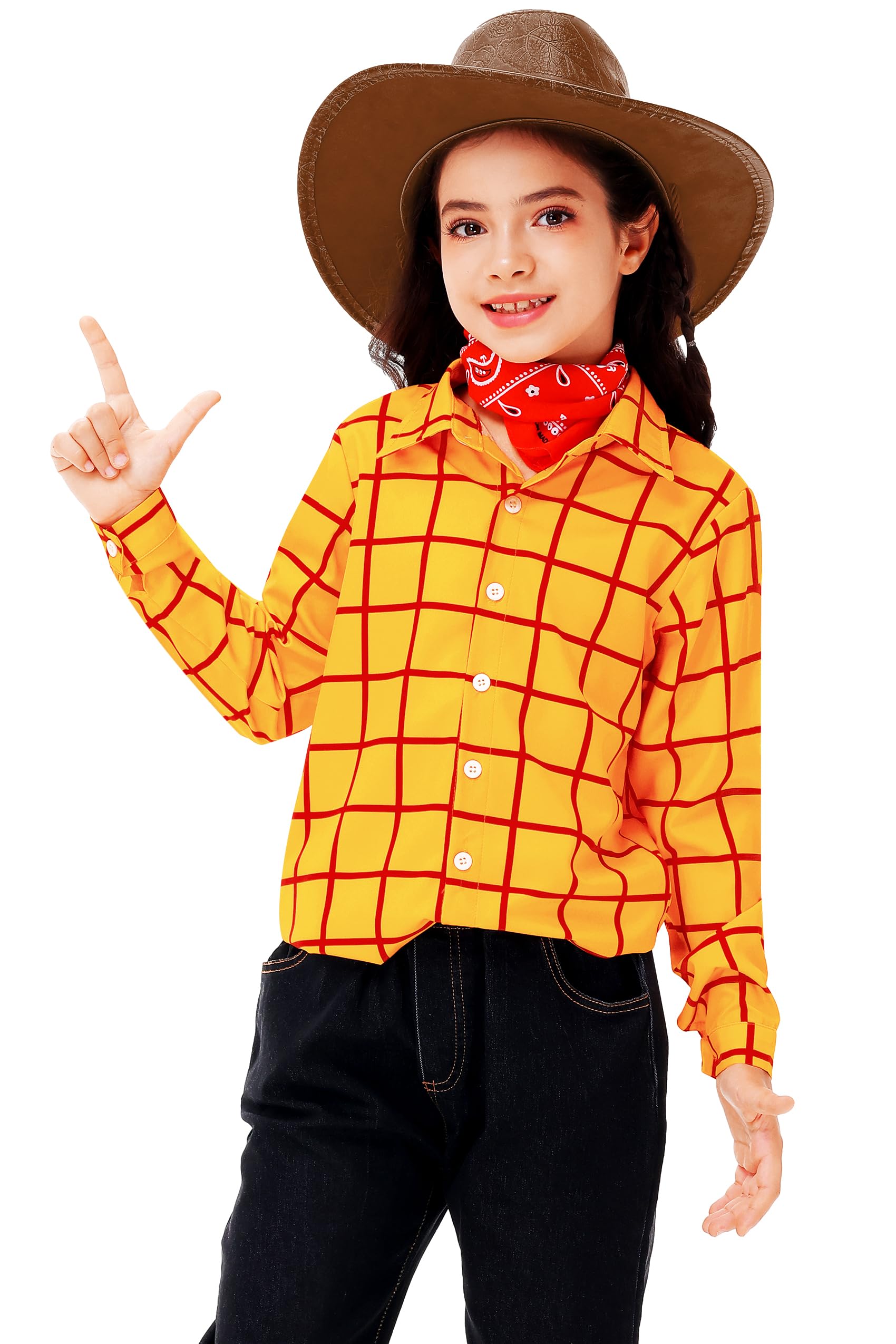 Remimi Adult Kids Halloween Yellow Plaid Top Family Cartoon Button Shirts - Image 4