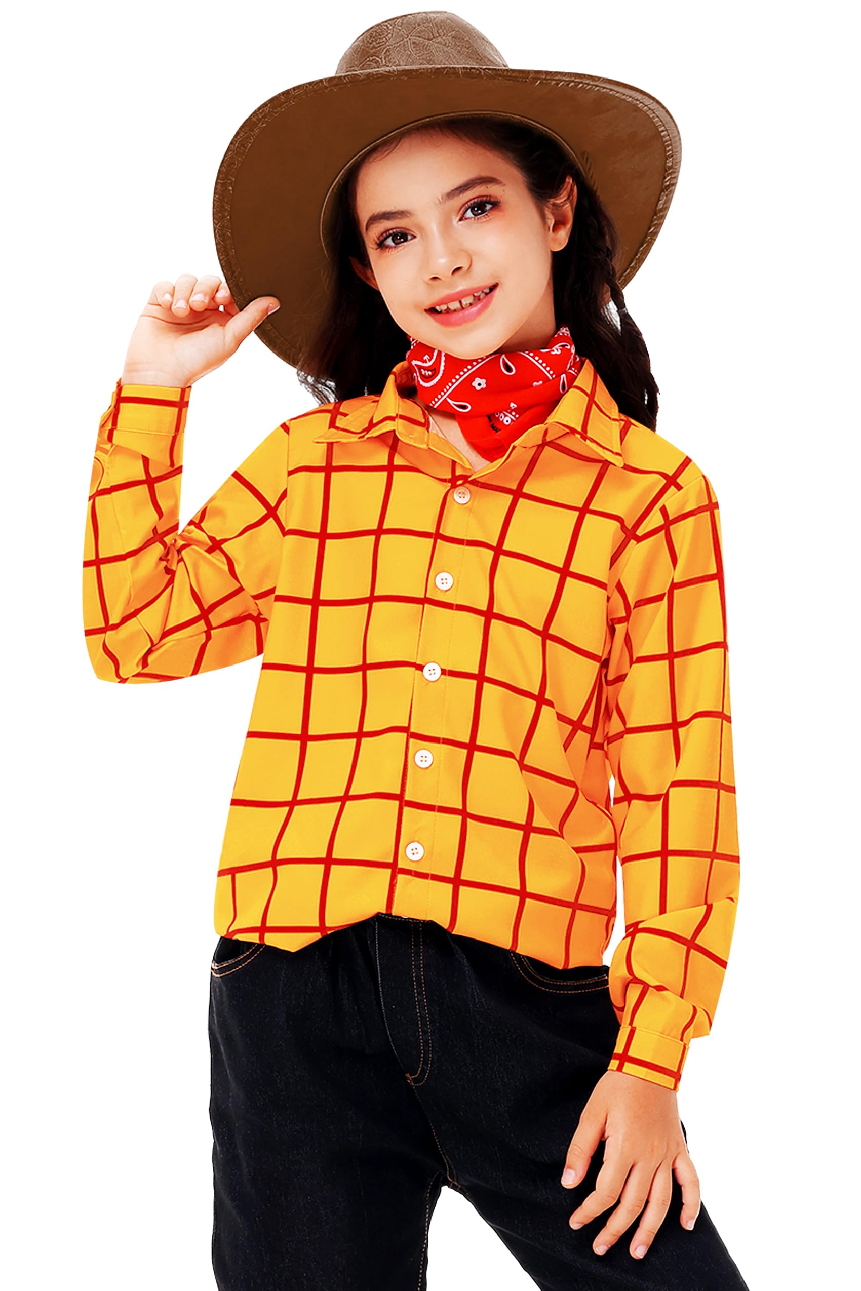 Remimi Adult Kids Halloween Yellow Plaid Top Family Cartoon Button Shirts - Image 5