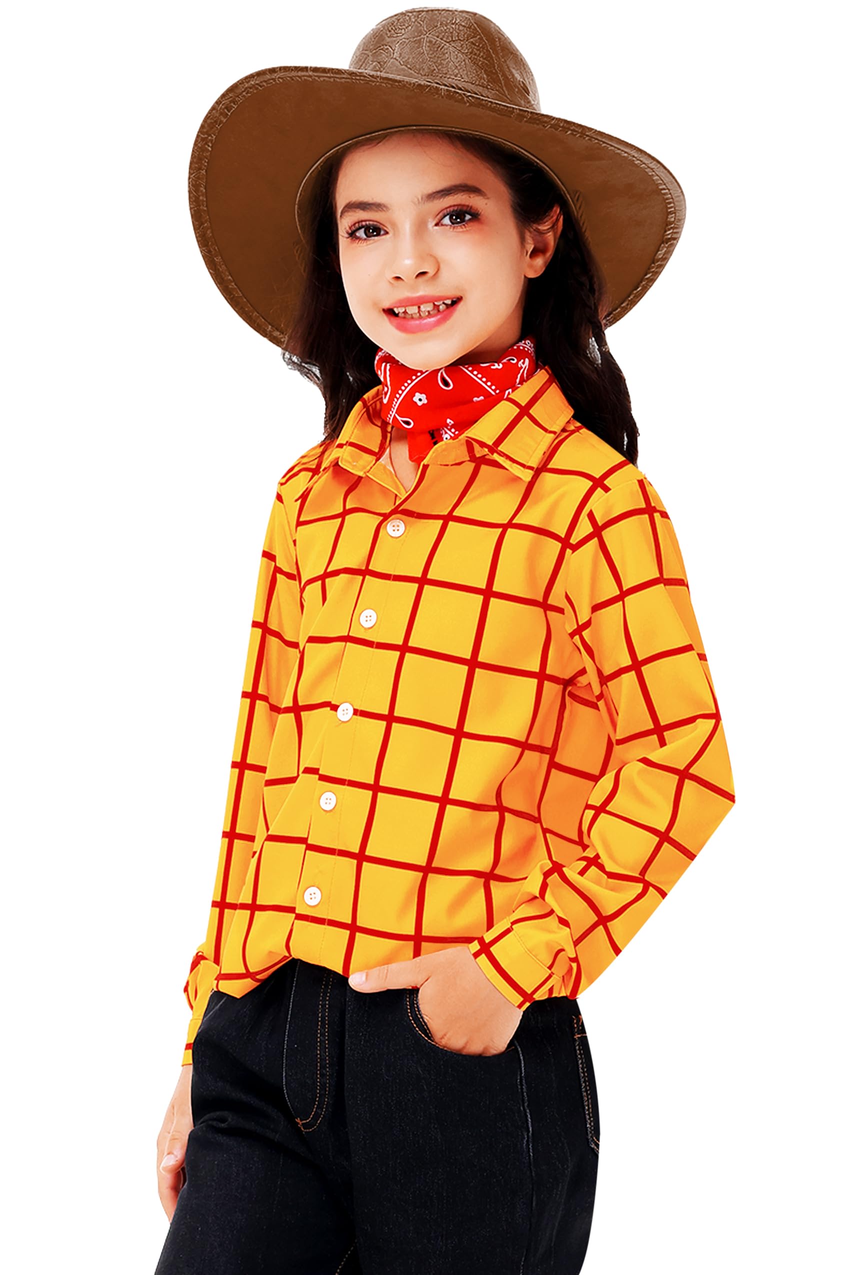 Remimi Adult Kids Halloween Yellow Plaid Top Family Cartoon Button Shirts - Image 6