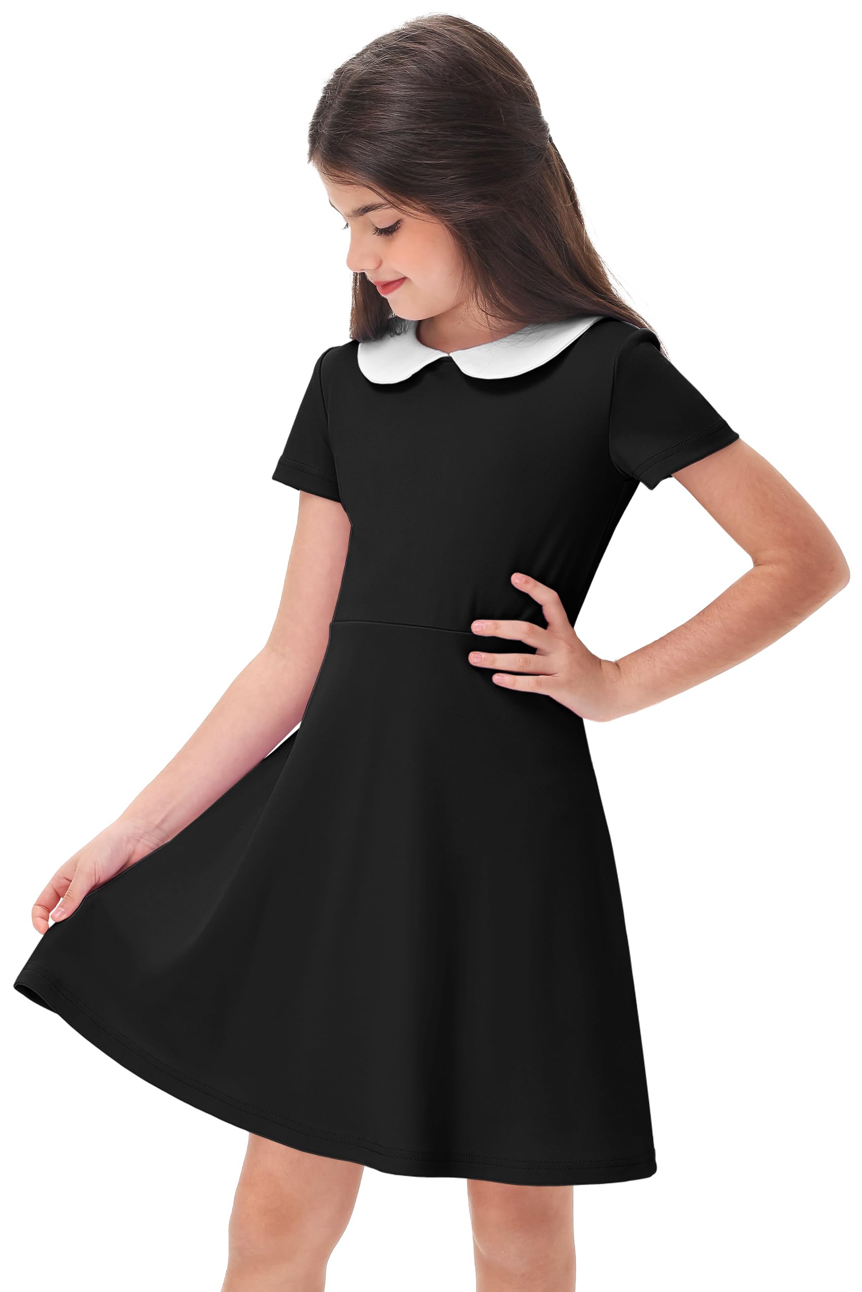 Remimi Girl's Peter Pan Collar Dress Short Sleeve Casual Flare Skater Dresses 5-14 Years - Image 4
