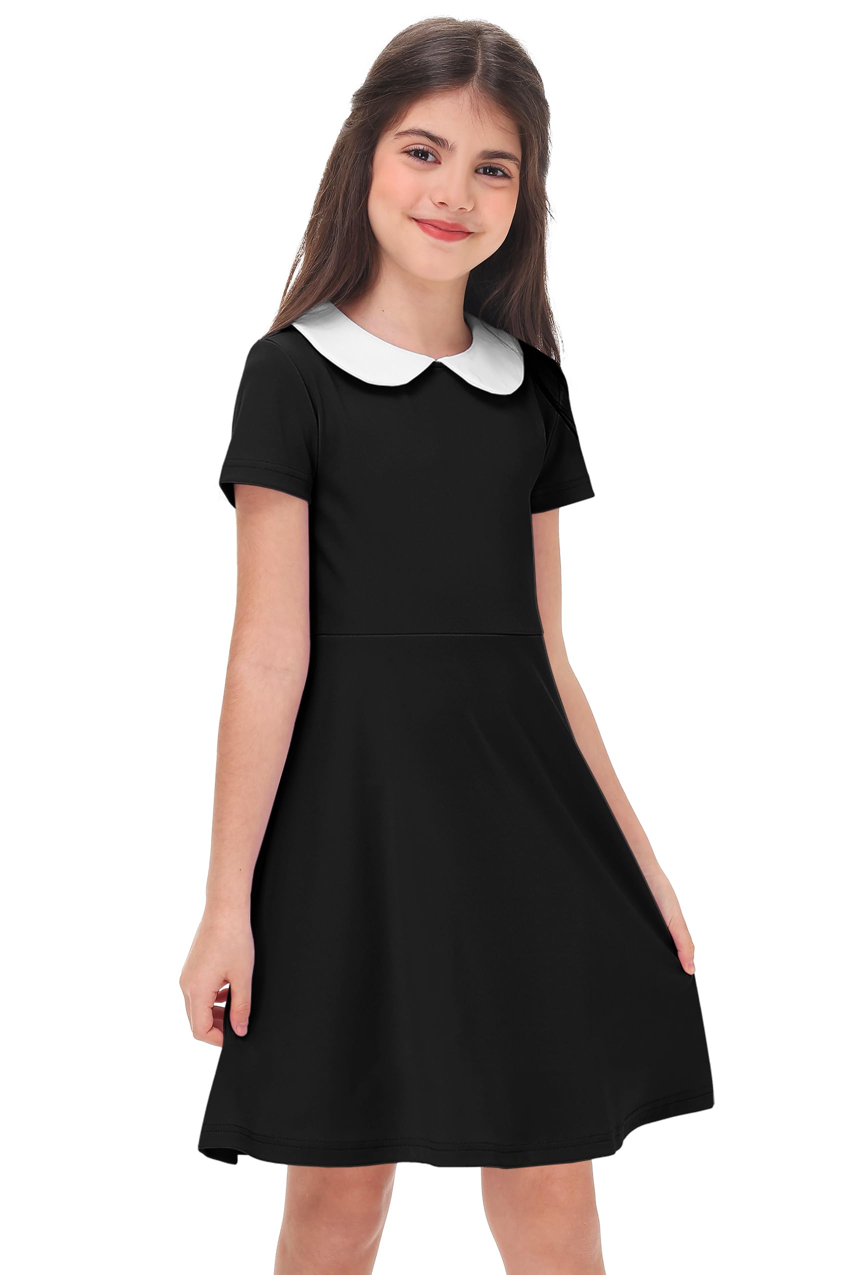 Remimi Girl's Peter Pan Collar Dress Short Sleeve Casual Flare Skater Dresses 5-14 Years - Image 5