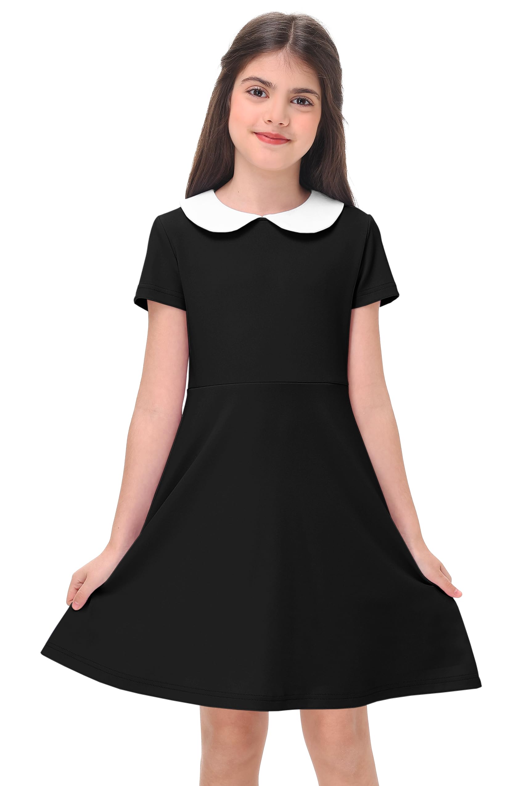Remimi Girl's Peter Pan Collar Dress Short Sleeve Casual Flare Skater Dresses 5-14 Years - Image 6