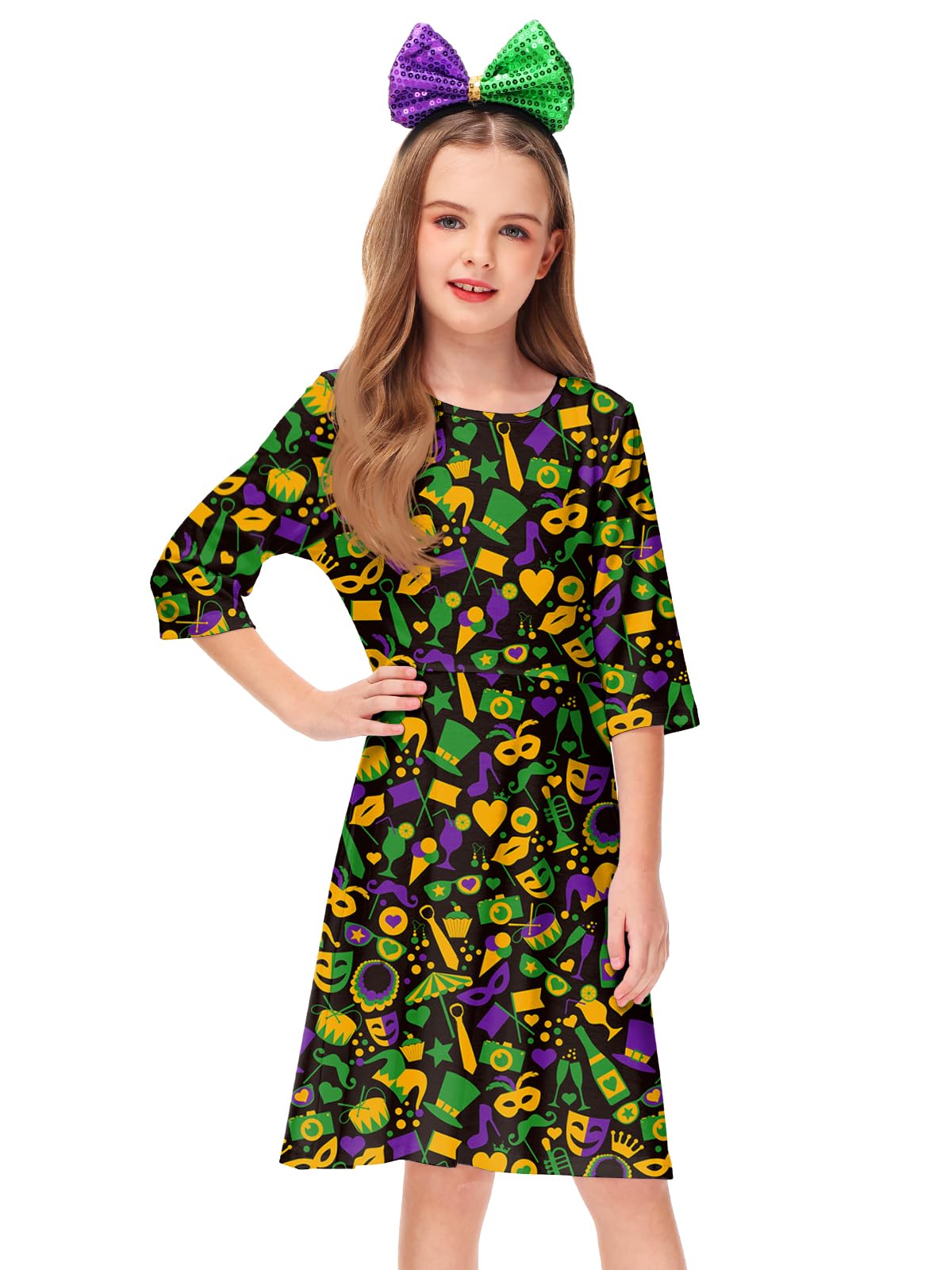 Remimi Girls St Patricks Day Dress 3/4 Sleeve Shamrock Irish Party Dresses 3-14 Years - Image 6