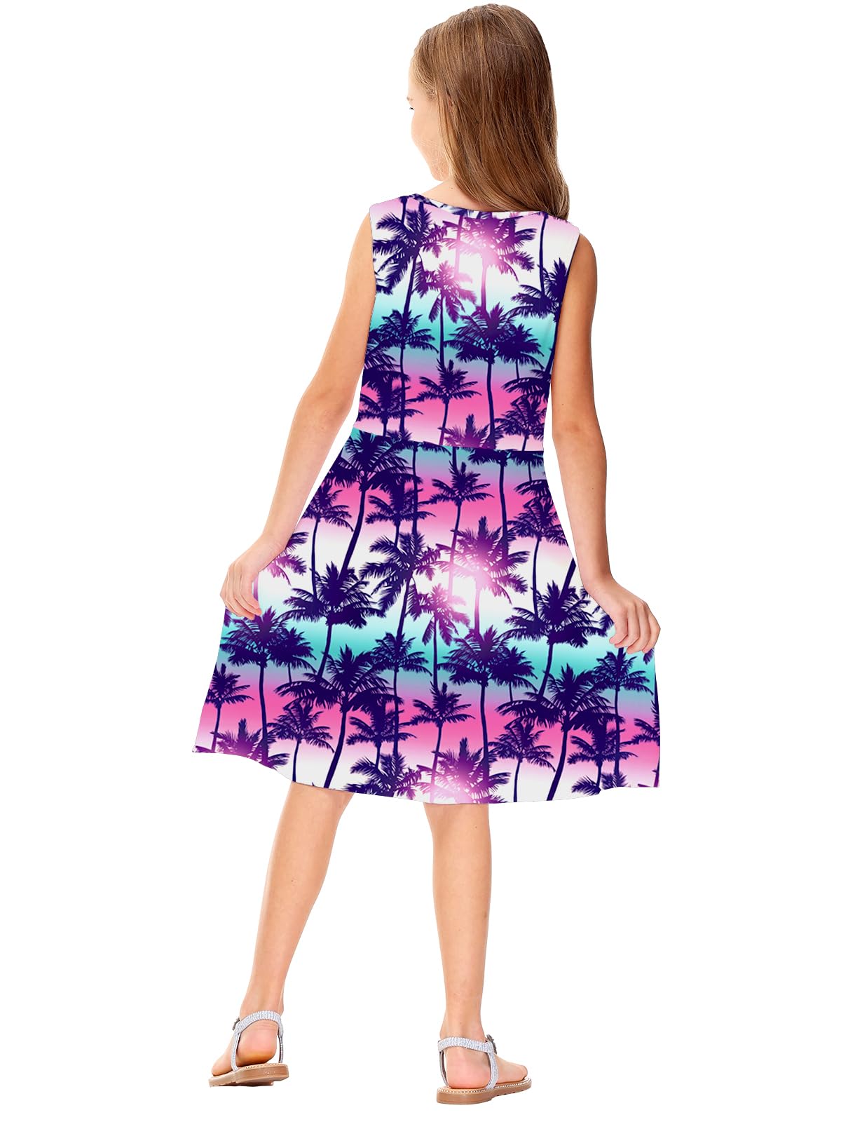 Remimi Girls Summer Sleeveless Dress Tropical Print Skater Twirly Dresses 3-14 Years - Image 7
