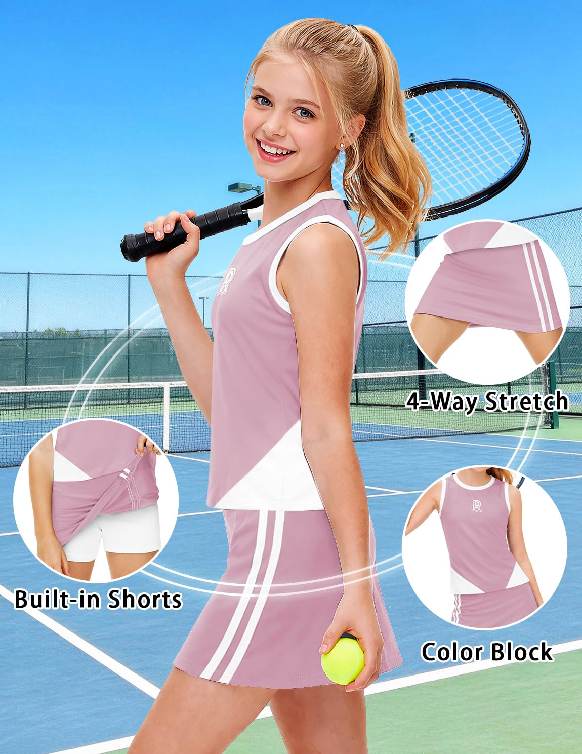 Remimi Girls Tennis Outfits Golf Tank Top and Skirt with Shorts 4-12 Years - Image 4