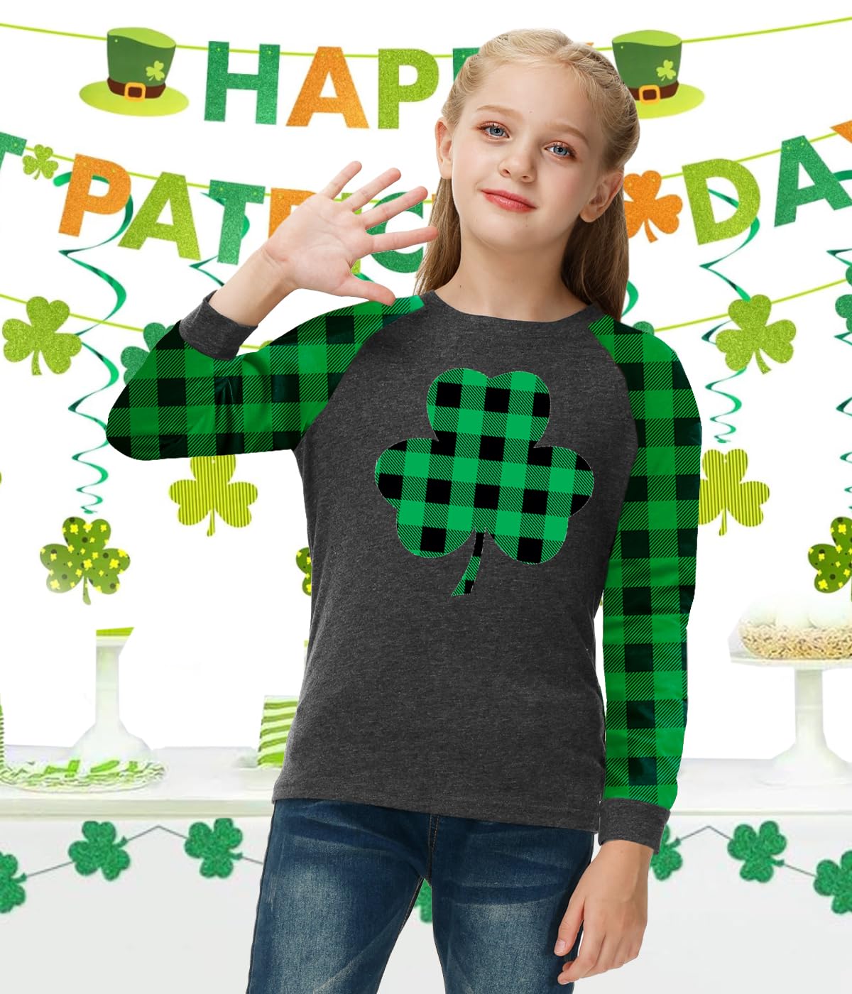 Remimi Girls Thanksgiving Shirts Buffalo Plaid Raglan Tee Cute Turkey Holiday Party Long Sleeve Tshirt 5-14 Years - Image 3