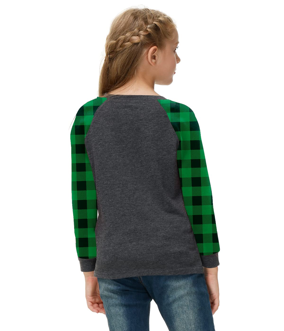 Remimi Girls Thanksgiving Shirts Buffalo Plaid Raglan Tee Cute Turkey Holiday Party Long Sleeve Tshirt 5-14 Years - Image 5