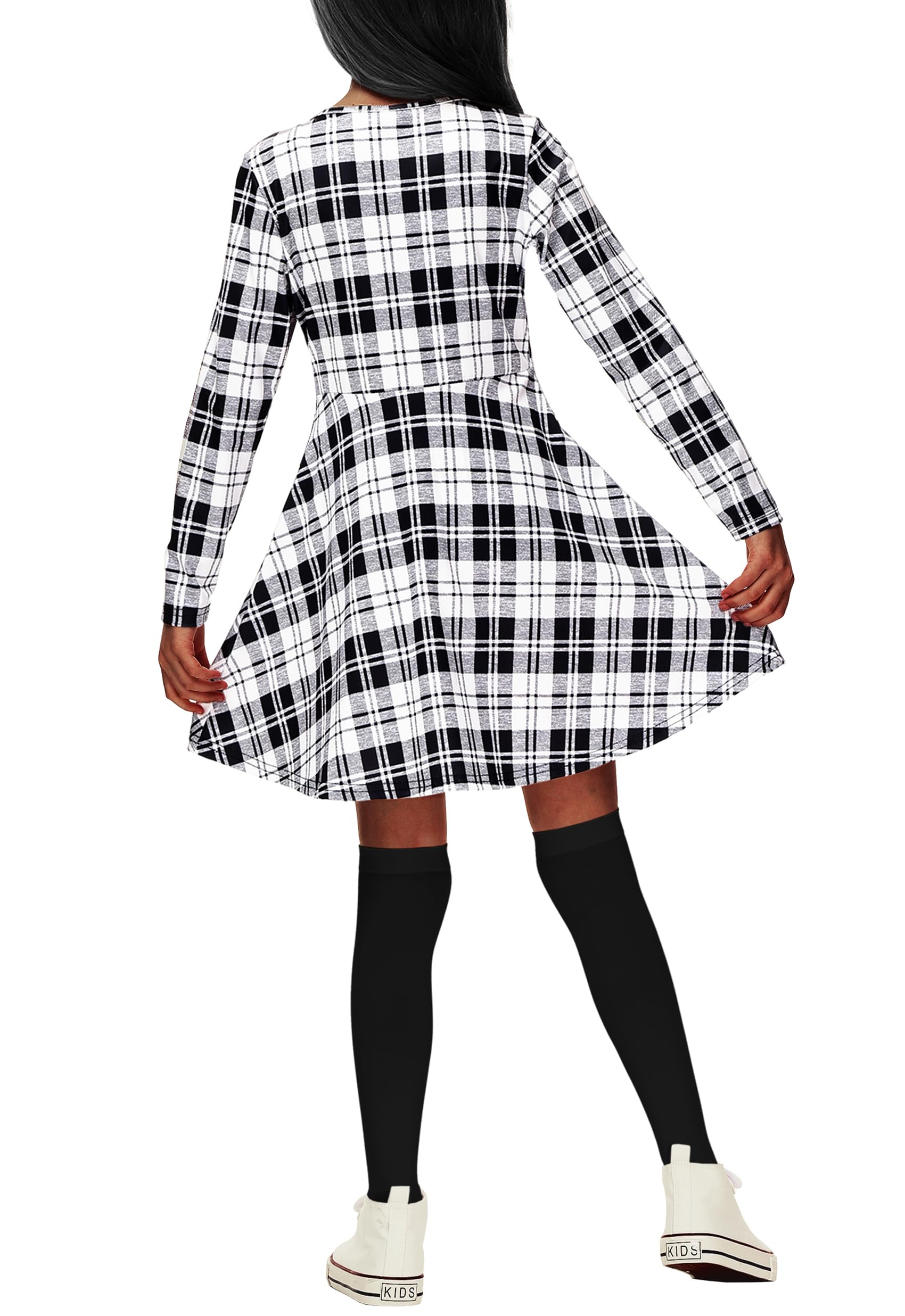 Remimi Halloween Plaid Printed ONE Piece Dress Girls Long Sleeve Knee Dresses 3-14 Years - Image 7