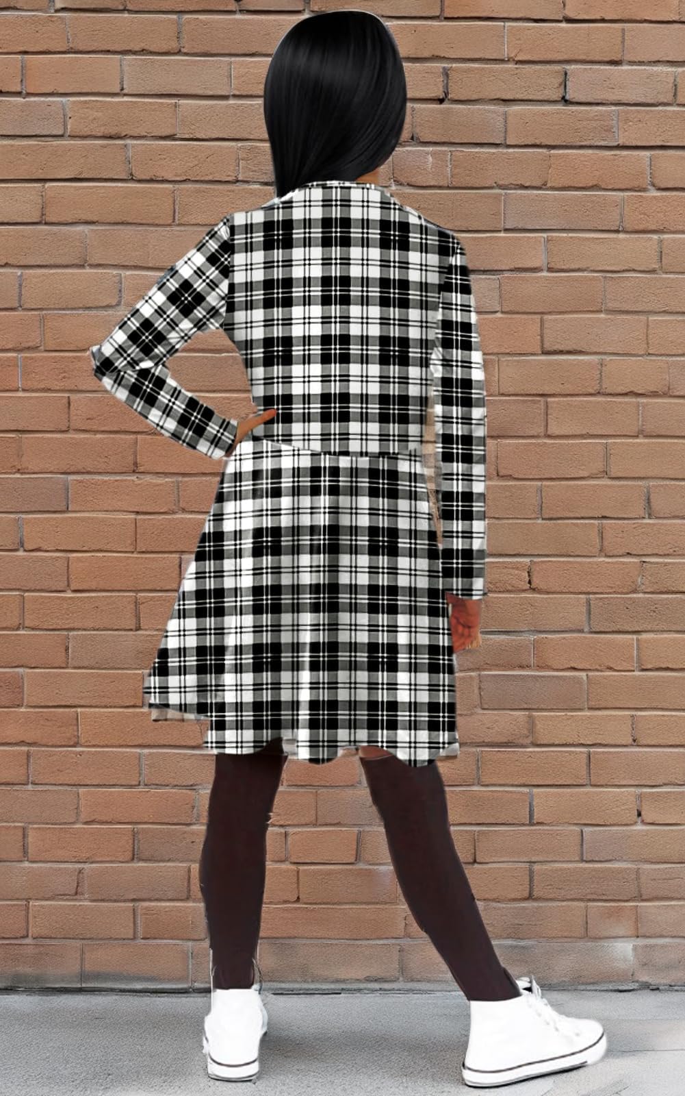 Remimi Halloween Plaid Printed ONE Piece Dress Girls Long Sleeve Knee Dresses 3-14 Years - Image 8