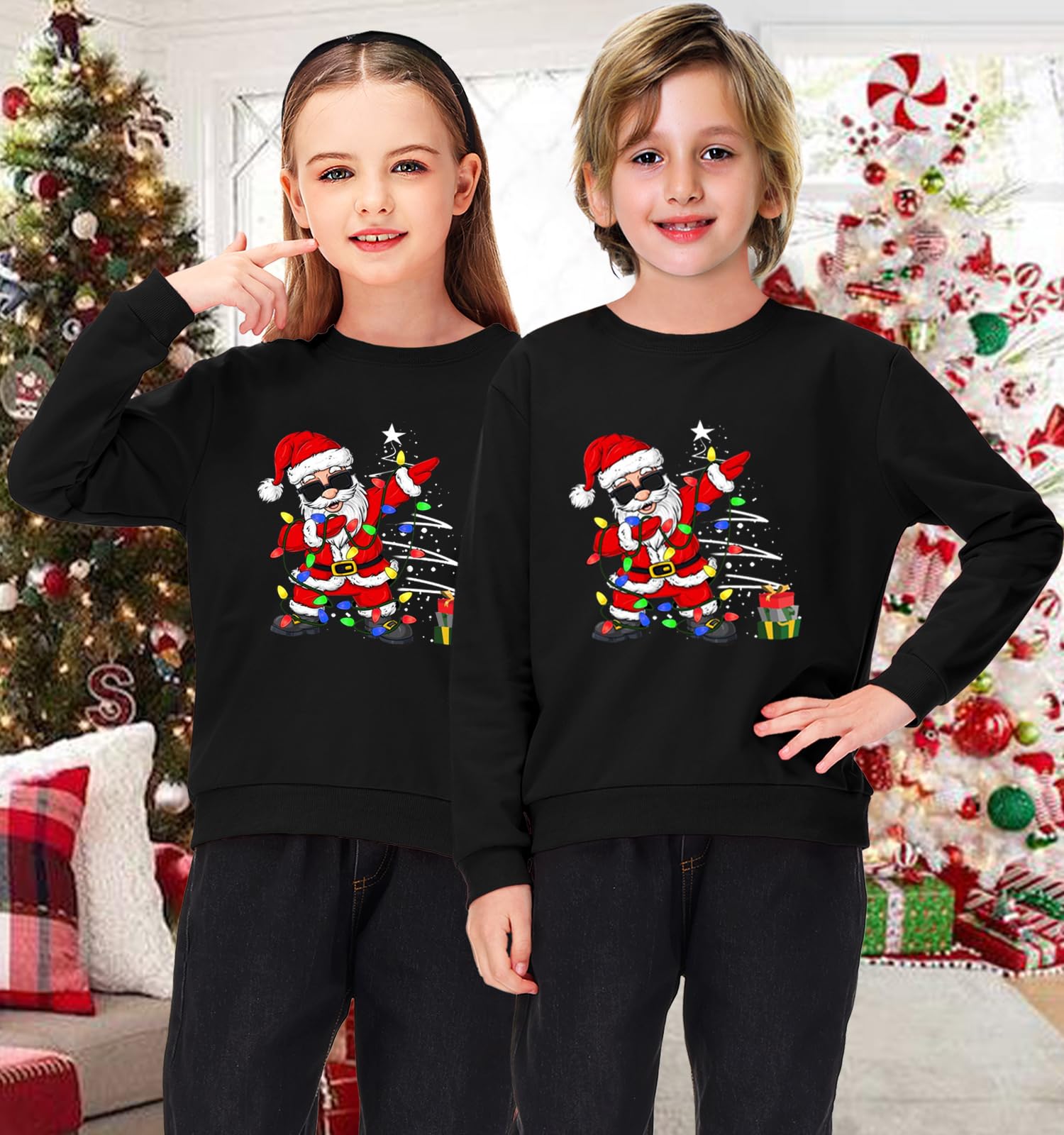 Remimi Kids Christmas Sweatshirts Boys Dabbing Santa Pullover Tops Fancy Long Sleeve Ugly Black Shirt 9-10 Years - Image 3