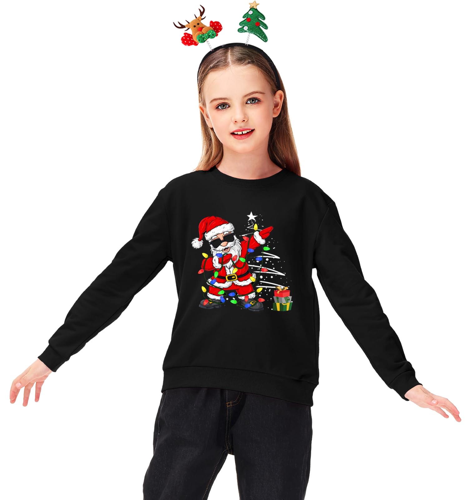 Remimi Kids Christmas Sweatshirts Boys Dabbing Santa Pullover Tops Fancy Long Sleeve Ugly Black Shirt 9-10 Years - Image 4