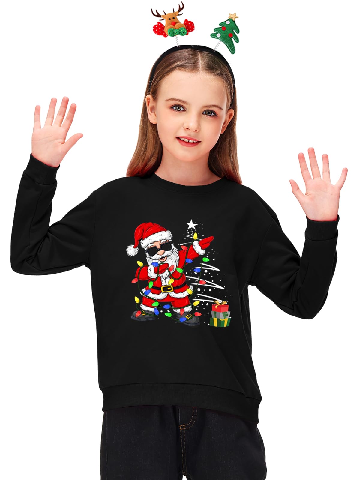 Remimi Kids Christmas Sweatshirts Boys Dabbing Santa Pullover Tops Fancy Long Sleeve Ugly Black Shirt 9-10 Years - Image 5