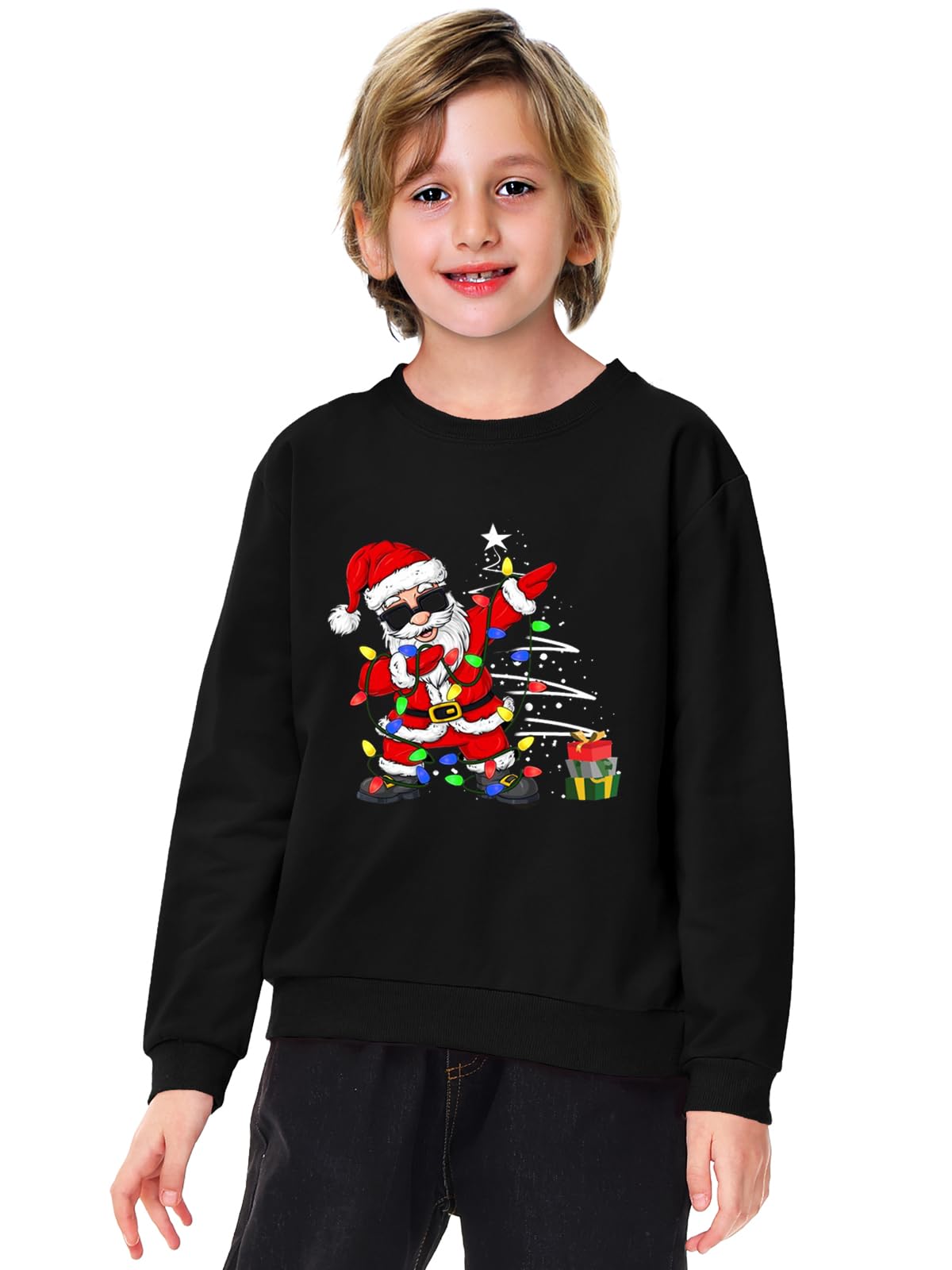 Remimi Kids Christmas Sweatshirts Boys Dabbing Santa Pullover Tops Fancy Long Sleeve Ugly Black Shirt 9-10 Years - Image 6