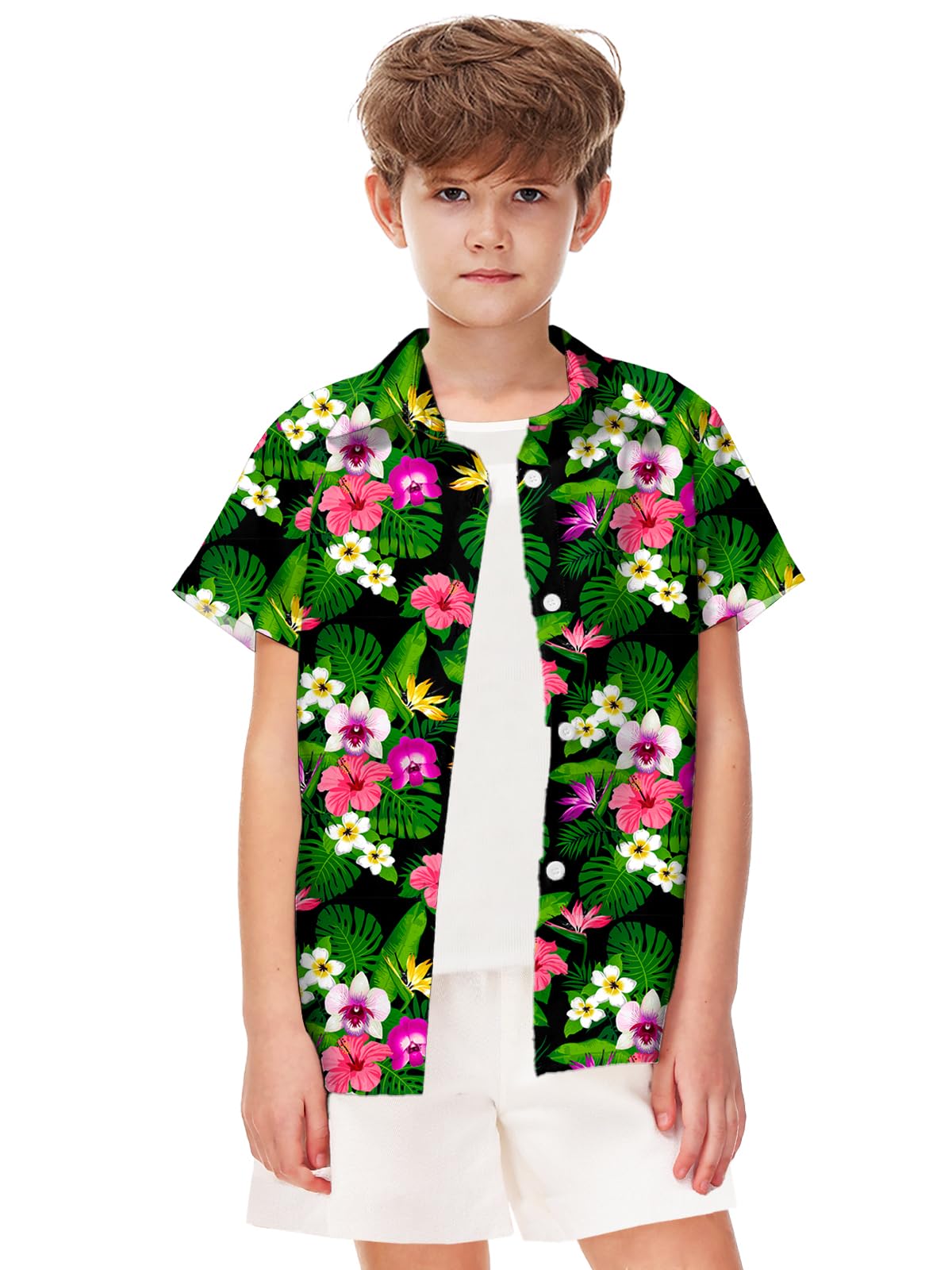 Remimi Unisex Kids 4th of July Button Up Shirt Boys American Flag Print Hawaiian Beach Short Sleeve Tops 5-14 Years - Image 4