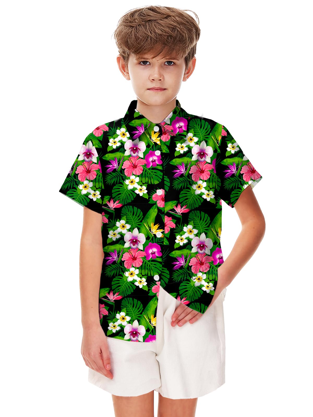 Remimi Unisex Kids 4th of July Button Up Shirt Boys American Flag Print Hawaiian Beach Short Sleeve Tops 5-14 Years - Image 5