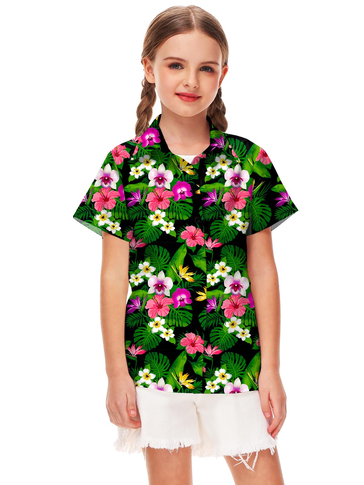 Remimi Unisex Kids 4th of July Button Up Shirt Boys American Flag Print Hawaiian Beach Short Sleeve Tops 5-14 Years - Image 6