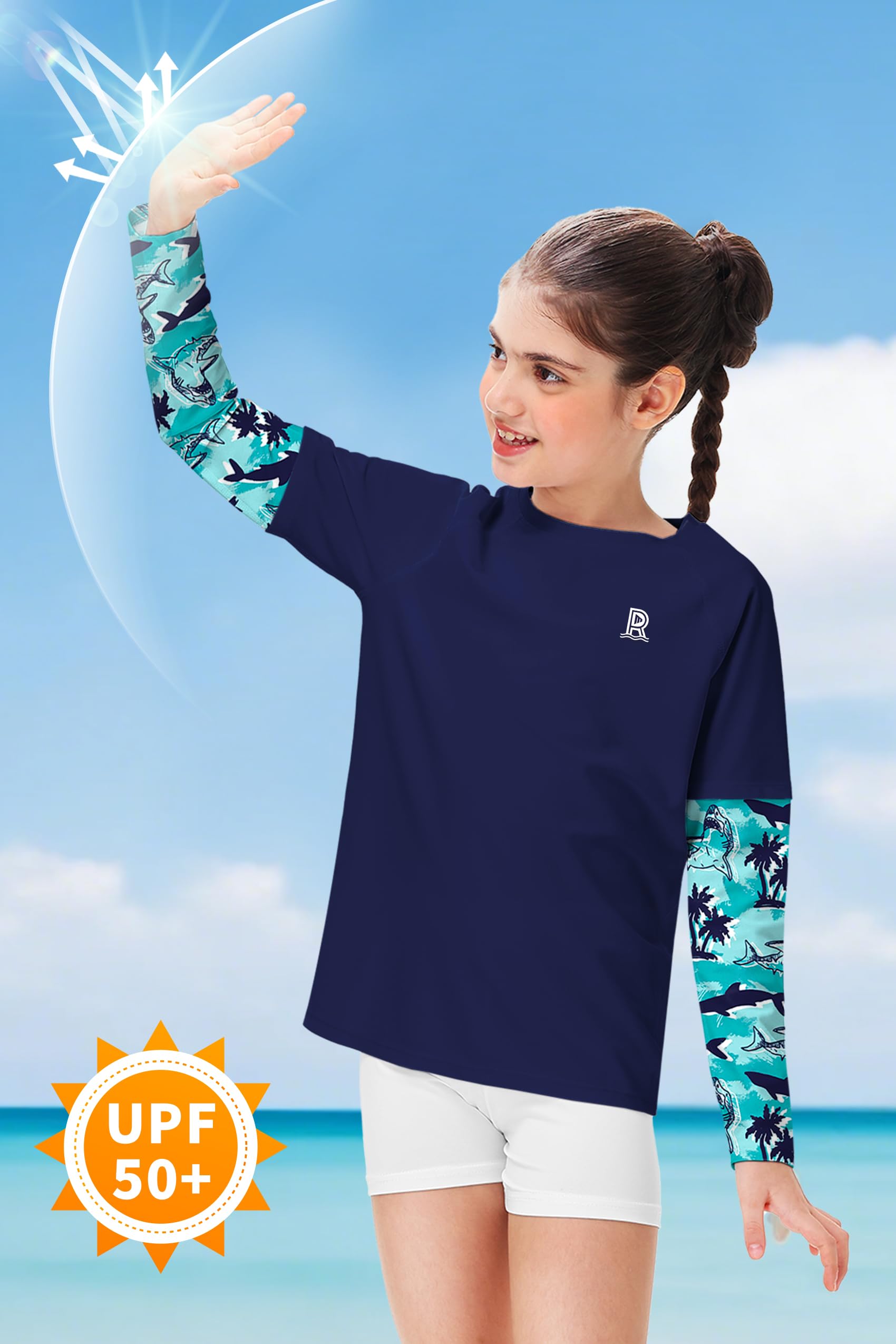 Remimi Unisex Kids Rash Guard SPF 50+ Long Sleeve Sun Shirt Athletic Fishing Shirts 3-12 Years - Image 4