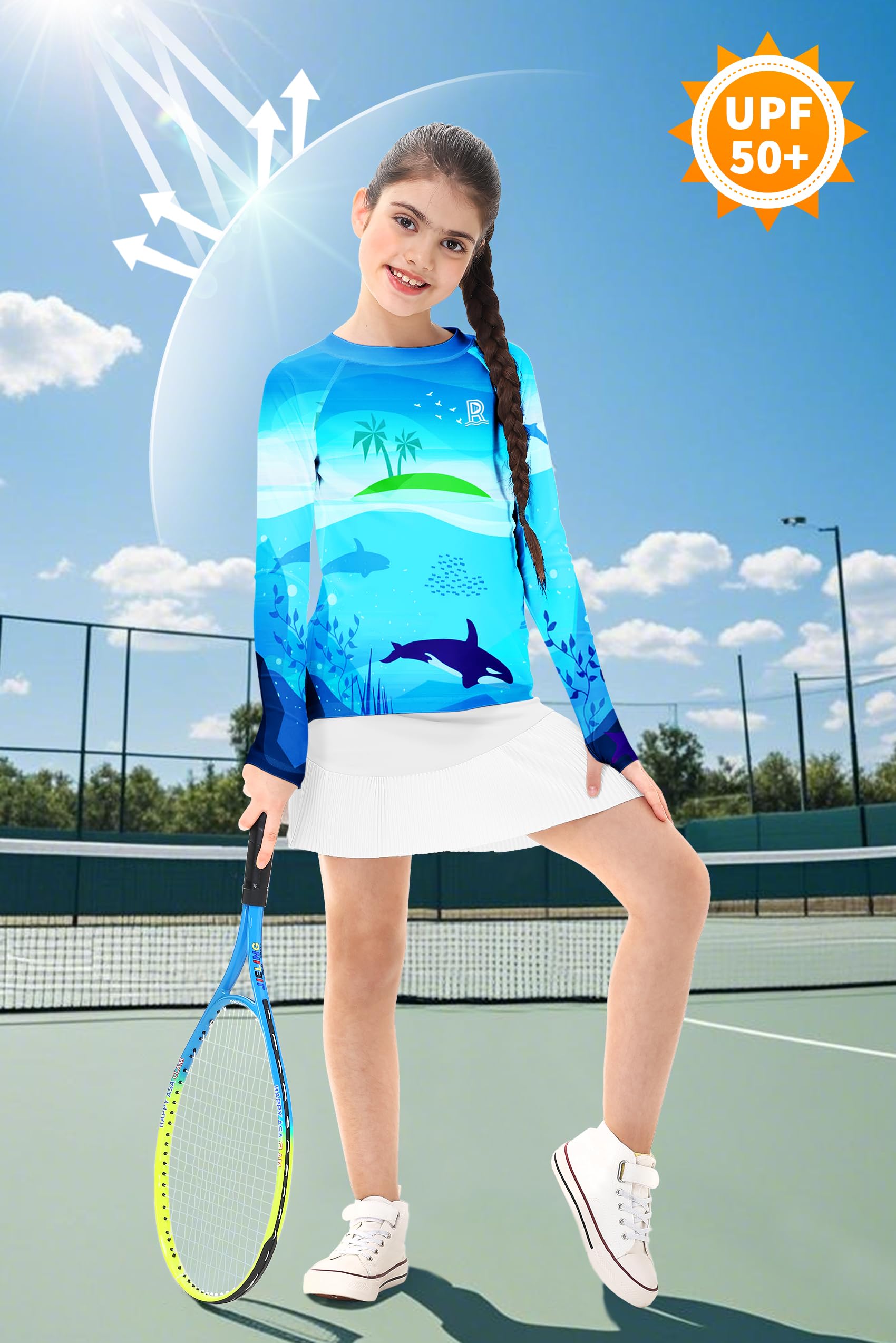 Remimi Unisex Kids Rash Gurad Long Sleeve SPF 50+ Sun Shirts with Thumb Hole 3-12 Years - Image 3