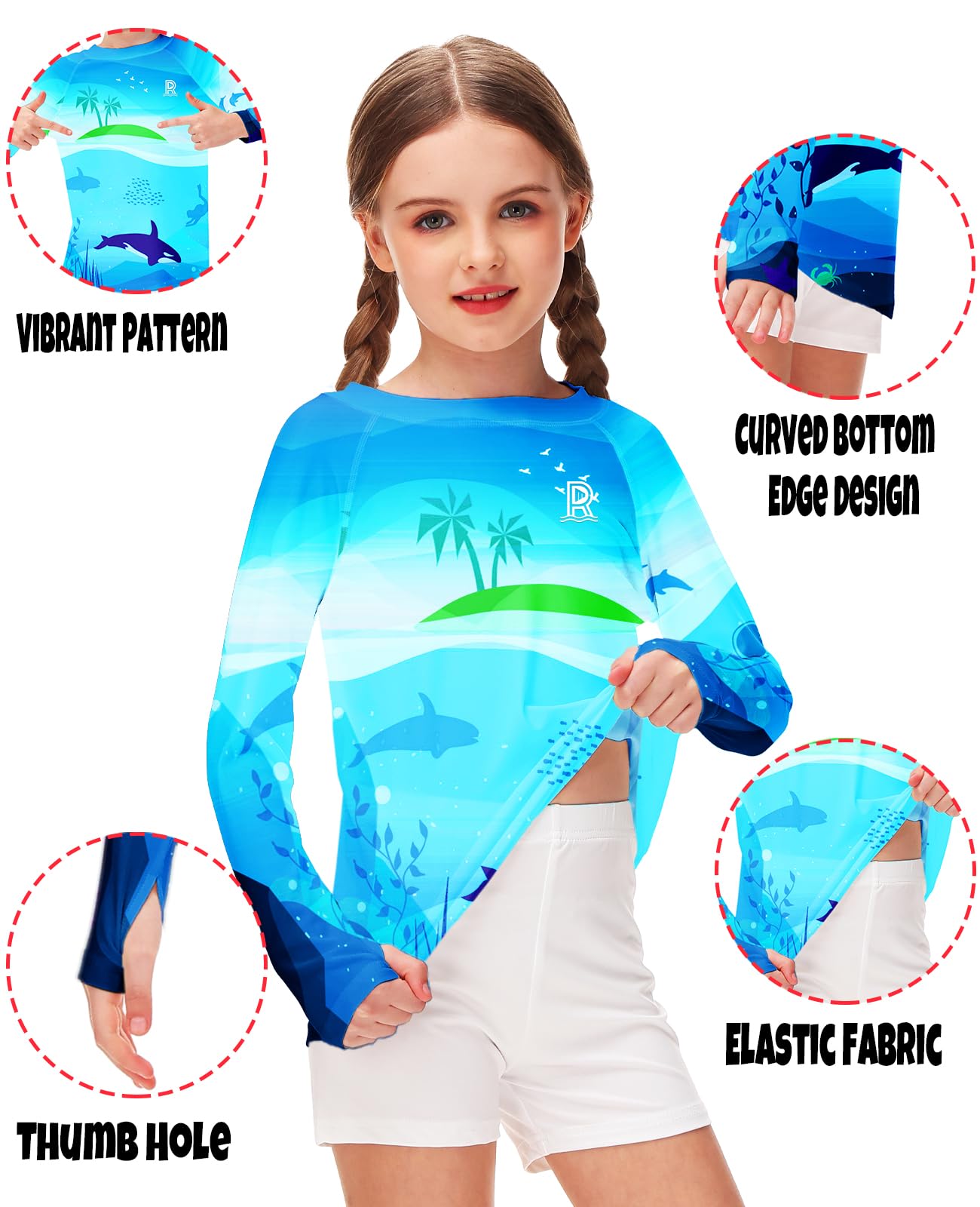 Remimi Unisex Kids Rash Gurad Long Sleeve SPF 50+ Sun Shirts with Thumb Hole 3-12 Years - Image 4