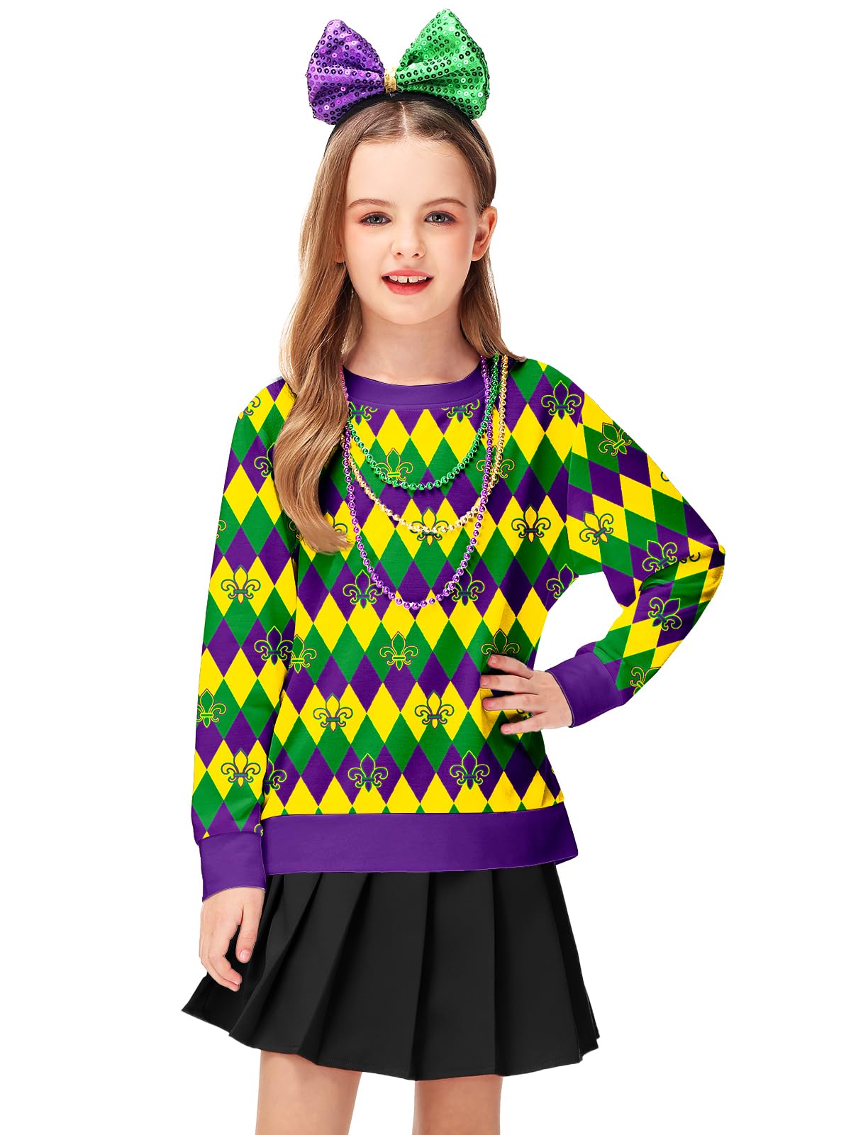 Remimi Unisex Kids Valentines Sweatshirts Mardi Gras Pullover Shirts 5-14 Years - Image 3