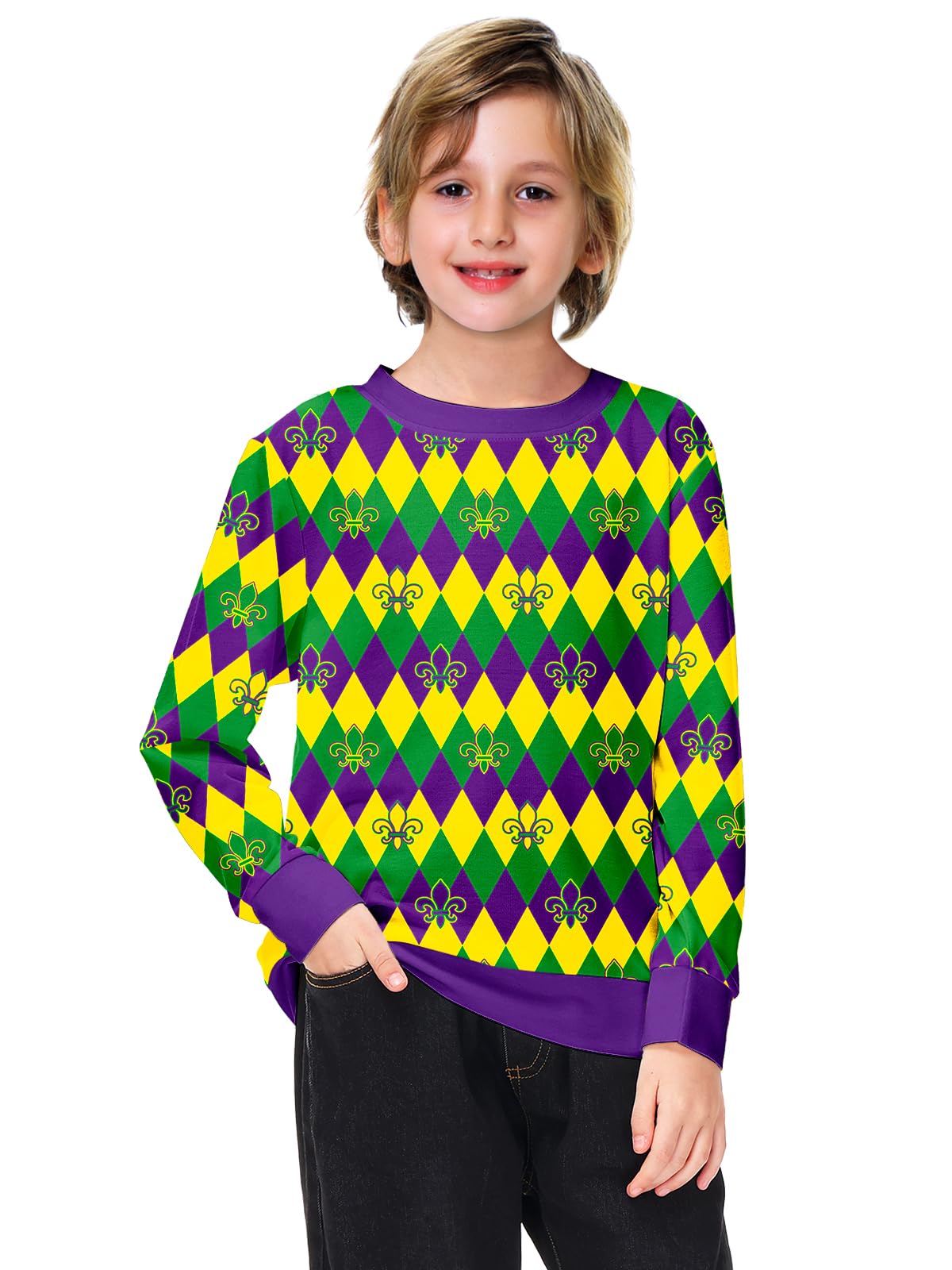 Remimi Unisex Kids Valentines Sweatshirts Mardi Gras Pullover Shirts 5-14 Years - Image 4