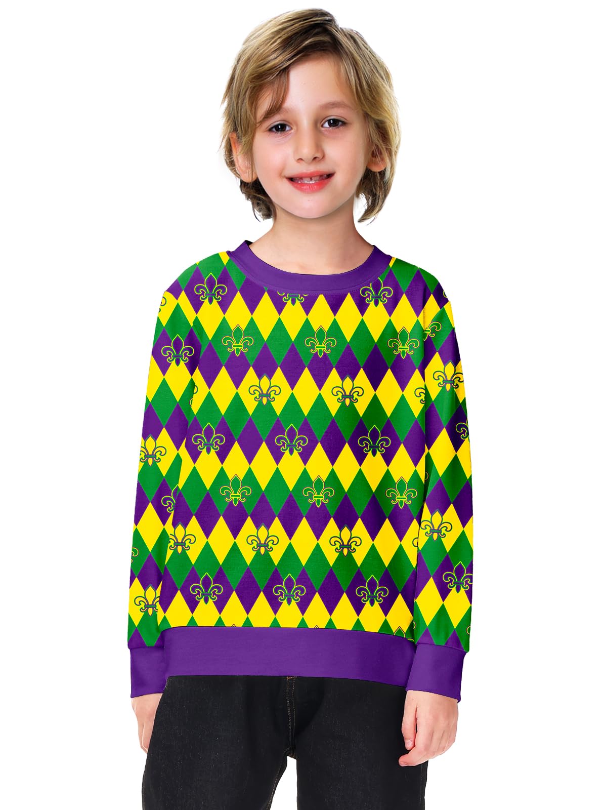 Remimi Unisex Kids Valentines Sweatshirts Mardi Gras Pullover Shirts 5-14 Years - Image 5