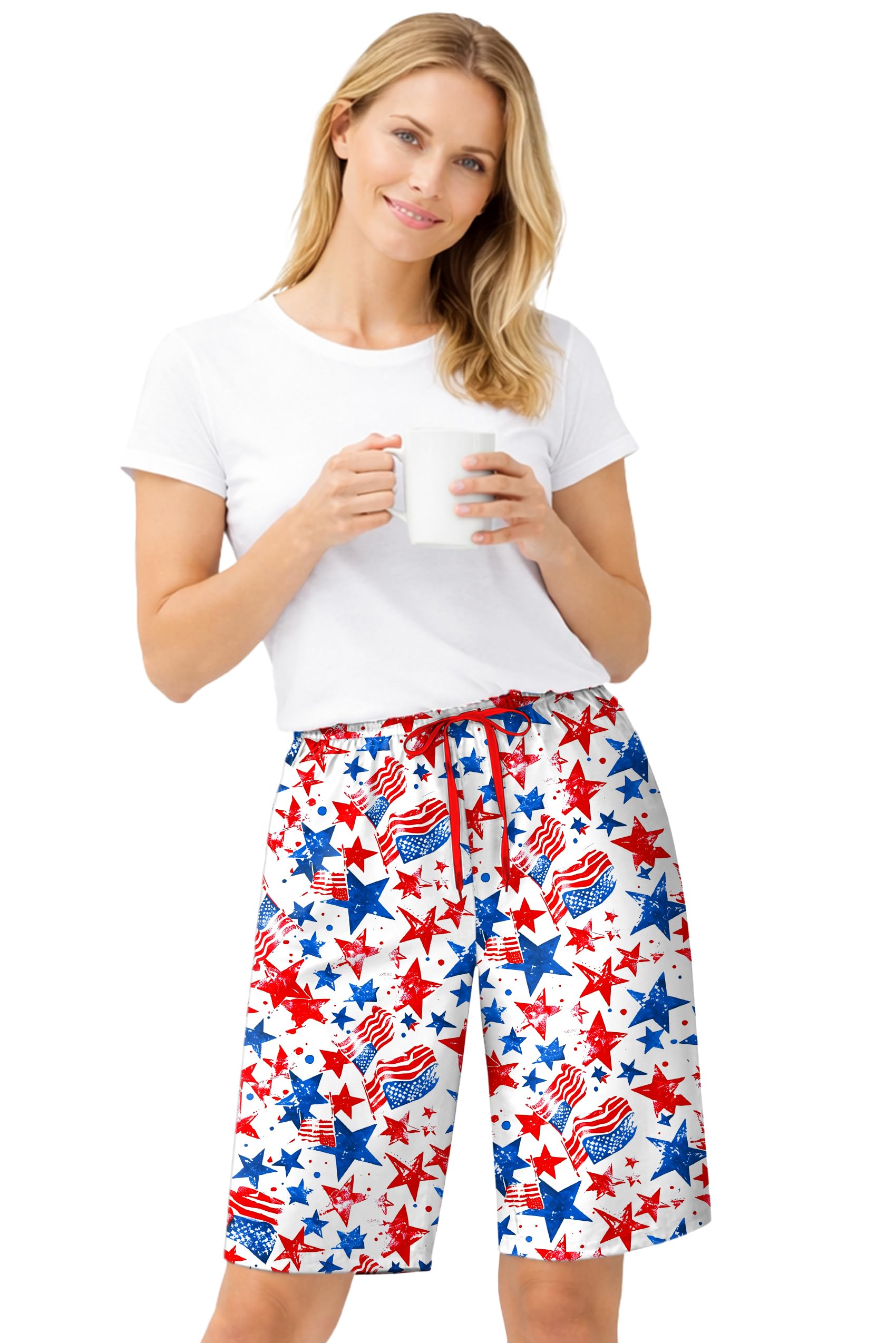 Remimi Women Fourth of July Pajama Shorts Star Stripes Printed Drawstring Bermuda Shorts with Pockets - Image 4